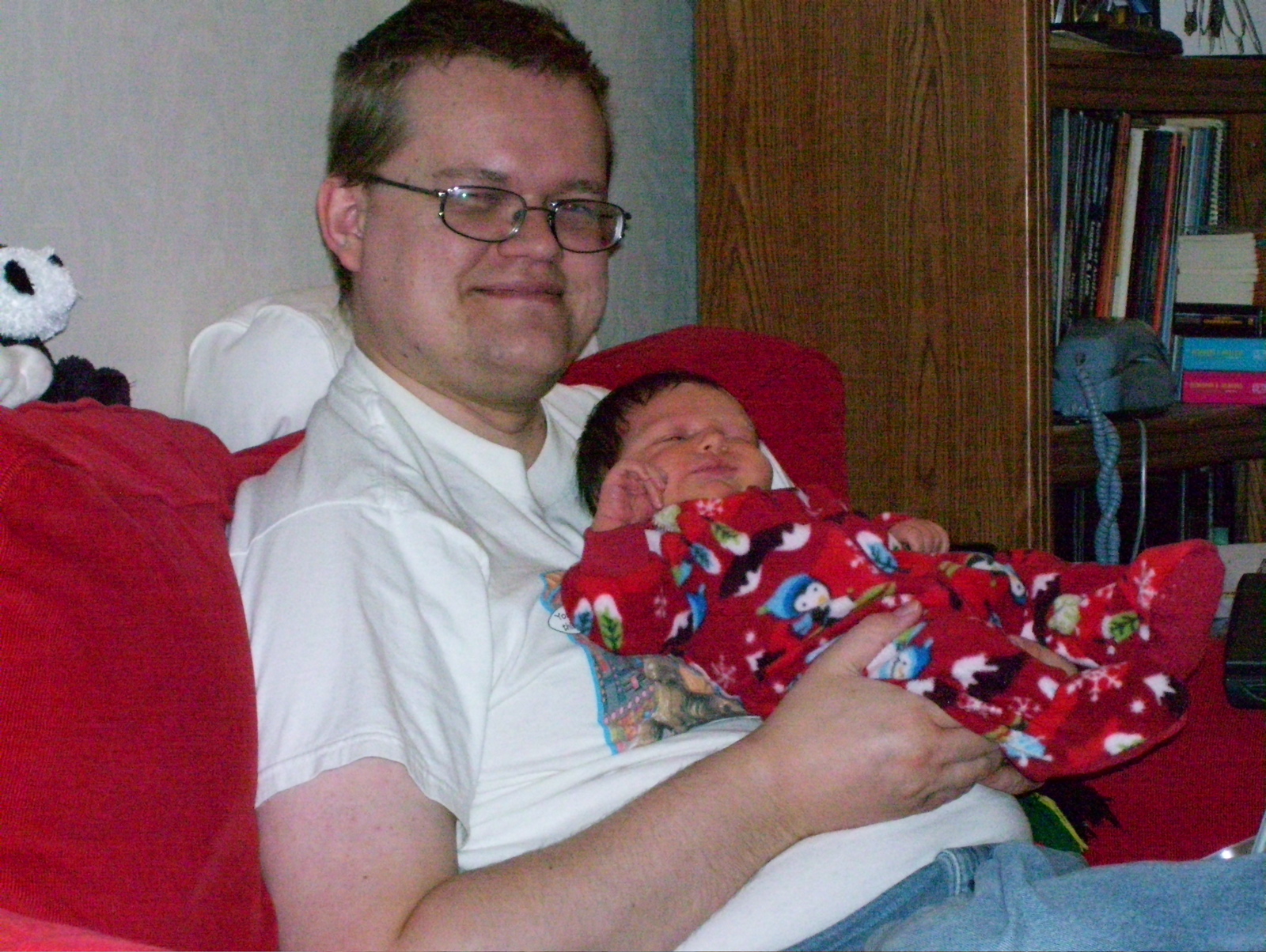 With Daddy, in red jammies